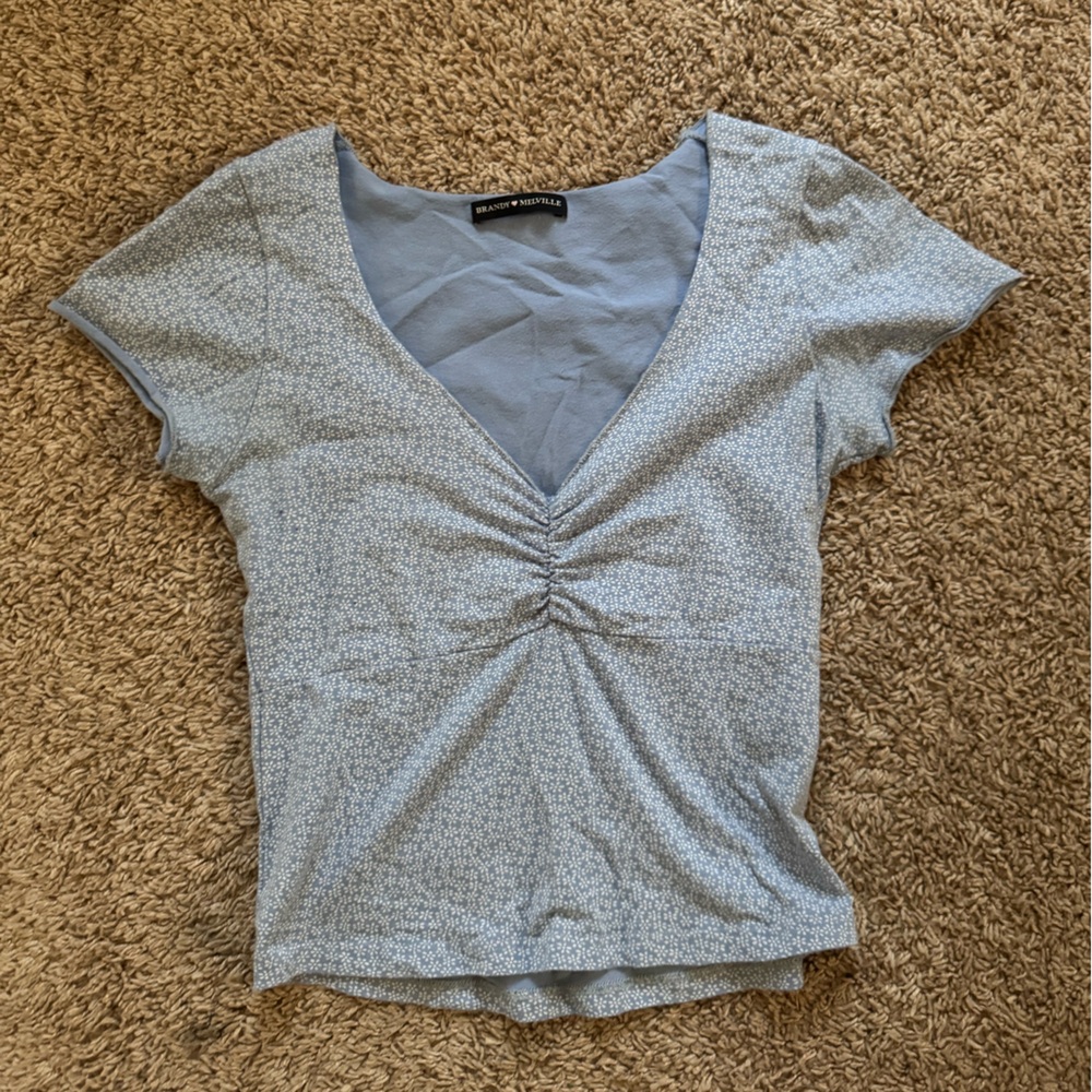 Brandy Melville Light Blue Ruched Top